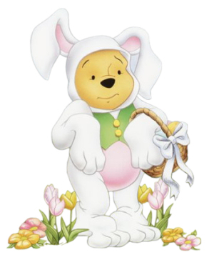 Easter Pooh Dressed in a white Bunny Costume with flowers