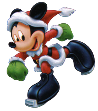 Mickey Mouse dressed as Santa going to Ice Skate