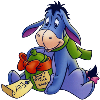 Disney Eeyore with a present Saying Do Not Open til Christmas