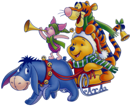 Disney Christmas Pooh Piglet Tigger Eeyore on a sleigh ride