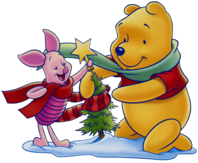 Pooh Bear and Piglet putting the Star on the Tree