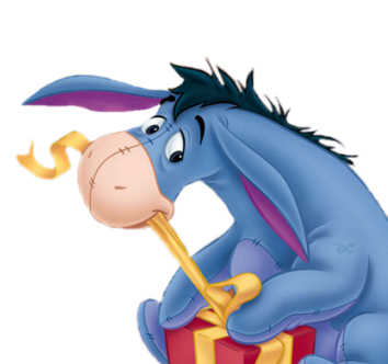 Eeyore opening a christmas gift