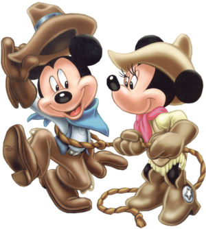 Cowboy Mickey and Minnie Mouse