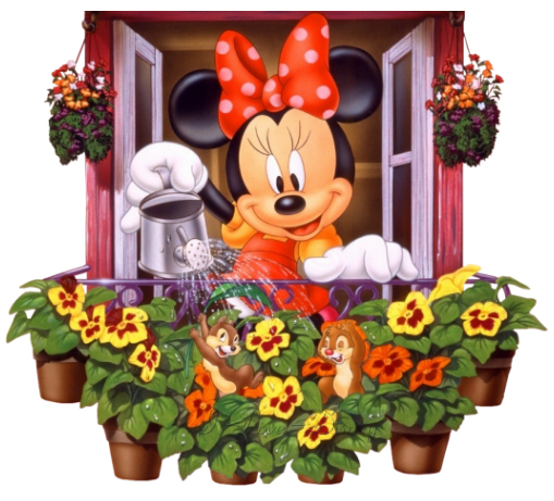 Minnie Mouse Watering flowers with Chipmunks